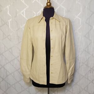 Vintage Noviello Bloom Women's Leather Jacket Size 4 Beige Mob Wife Fall